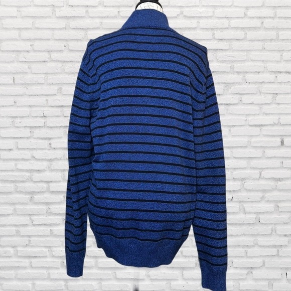 American Eagle Mens Blue Striped Button Mock Neck Cotton Sweater Large NEW - Picture 3 of 8